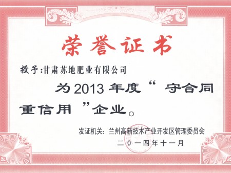 2013年度荣誉证书