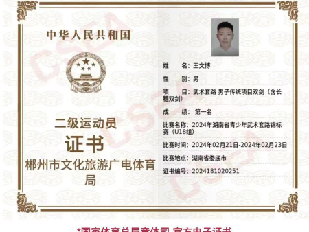 二级运动员证书