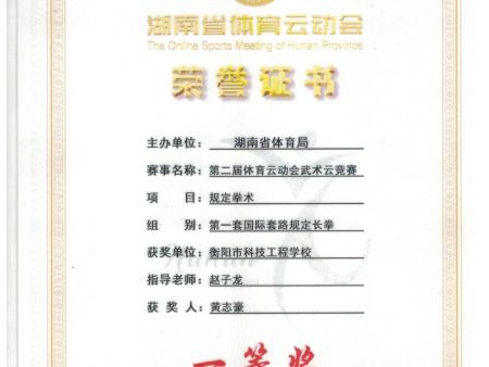 第二届体育云动会武术云竞赛规定拳术一等奖