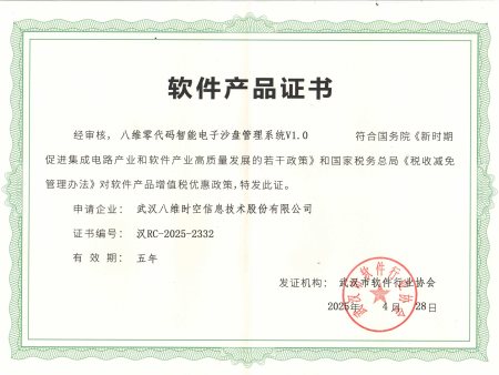 八维零代码智能电子沙盘管理系统产品证书