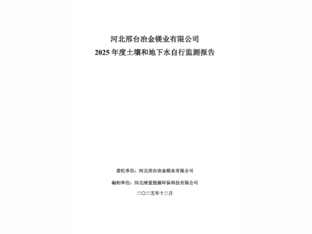 河北邢台冶金镁业有限公司2025年度土壤和地下水自行监测报告