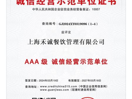 诚信经营示范单位证书